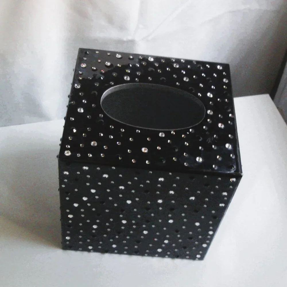 MIKE+ALLY NYC Crystal Ebony Black Boutique Tissue Box Cover